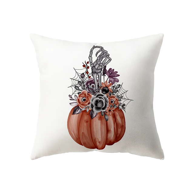 萬聖節恐怖南瓜頭骨印花圖案靠墊套家居客廳沙發裝飾（不含芯）