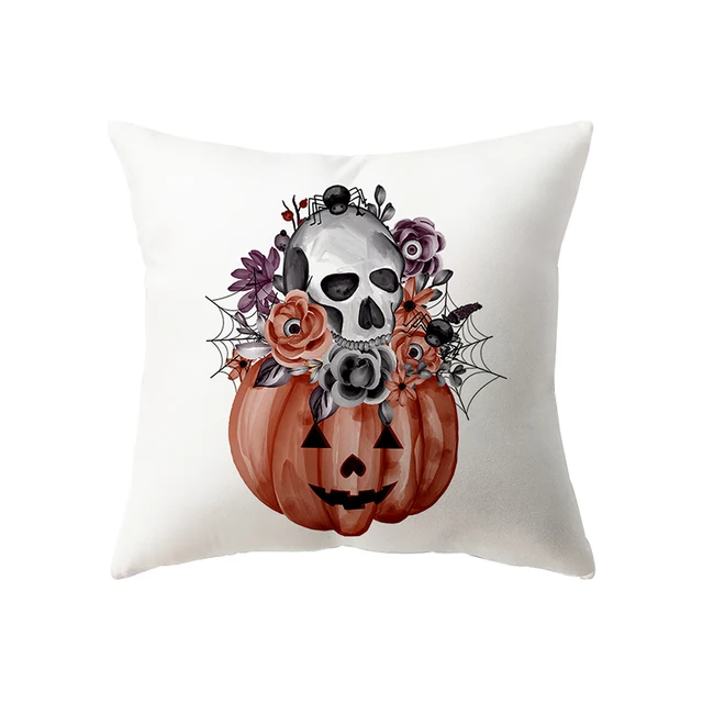 萬聖節恐怖南瓜頭骨印花圖案靠墊套家居客廳沙發裝飾（不含芯）