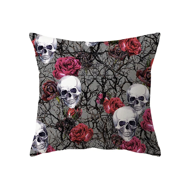 萬聖節恐怖南瓜頭骨印花圖案靠墊套家居客廳沙發裝飾（不含芯）