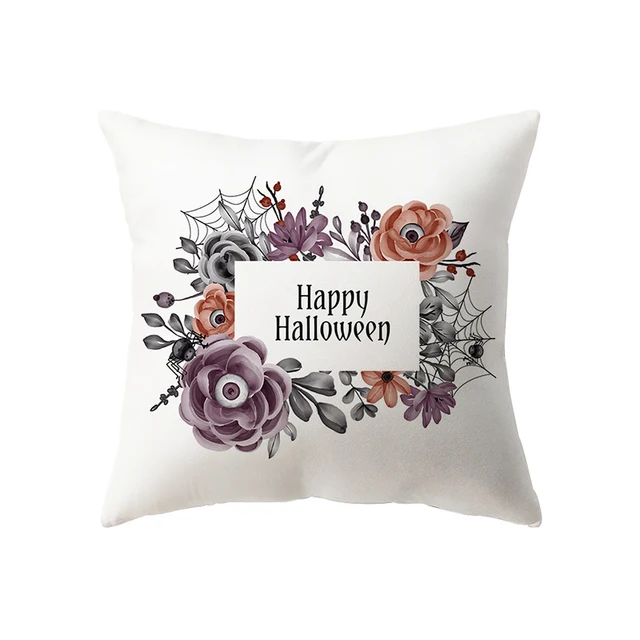 萬聖節恐怖南瓜頭骨印花圖案靠墊套家居客廳沙發裝飾（不含芯）
