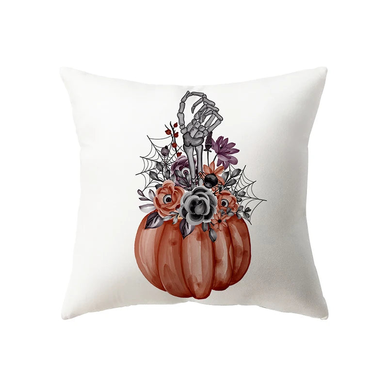 萬聖節恐怖南瓜頭骨印花圖案靠墊套家居客廳沙發裝飾（不含芯）