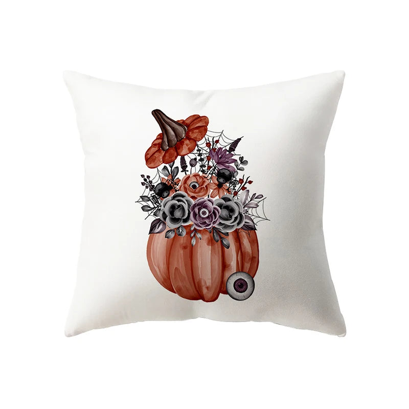 萬聖節恐怖南瓜頭骨印花圖案靠墊套家居客廳沙發裝飾（不含芯）