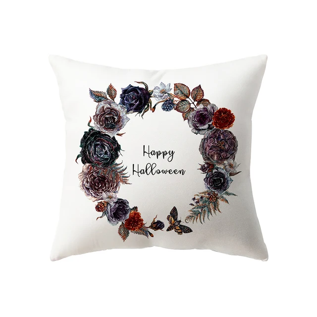 萬聖節恐怖南瓜頭骨印花圖案靠墊套家居客廳沙發裝飾（不含芯）