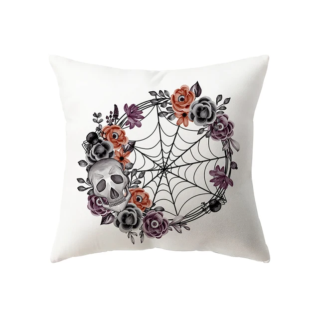 萬聖節恐怖南瓜頭骨印花圖案靠墊套家居客廳沙發裝飾（不含芯）