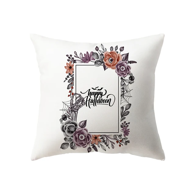 萬聖節恐怖南瓜頭骨印花圖案靠墊套家居客廳沙發裝飾（不含芯）